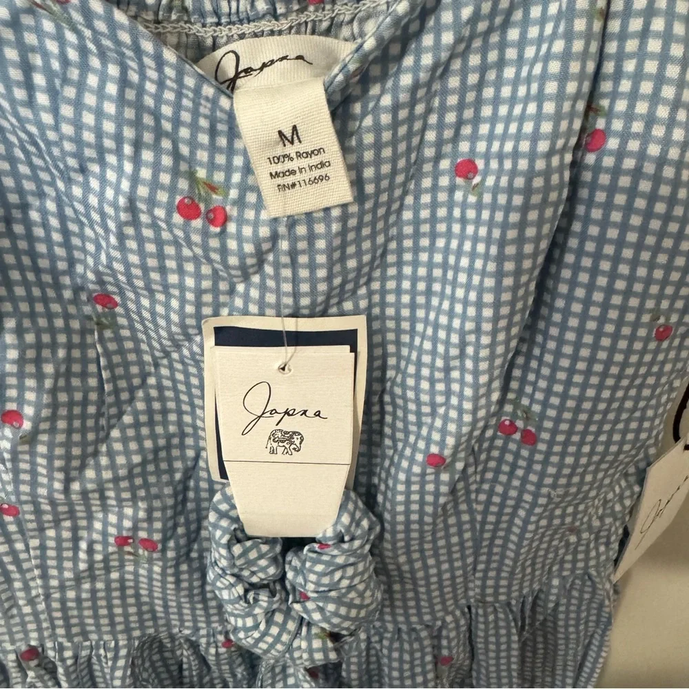 Japna Blue Gingham Cherry Printed Dress NEW - Picture 2 of 7